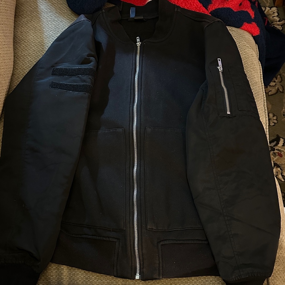 H&M Divided Men's Black Varsity Bomber Jacket, Size Medium